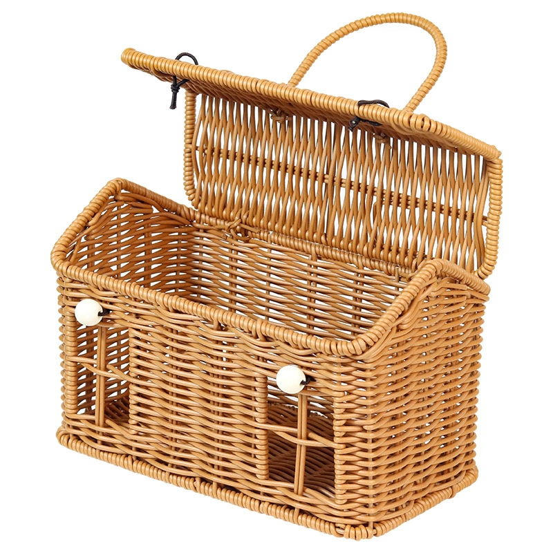Hand-Woven Rattan-Style Cottage Storage Basket | Portable House Gift Box with Handle