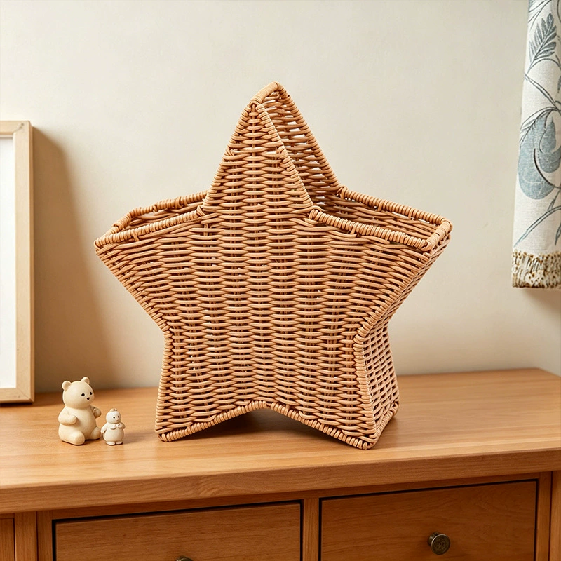 Hand-Woven Star-Shaped Rattan Flower Basket | Decorative Tabletop Vase & Storage Organizer