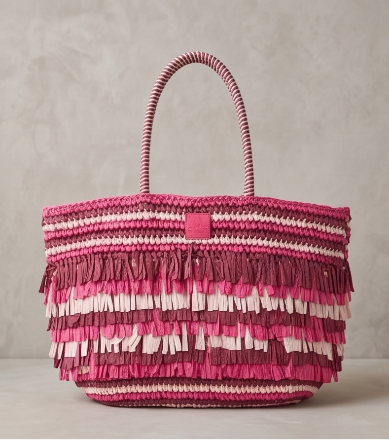 Wholesale Premium Handmade Fringe Raffia Tote Bag | Color-Block Summer Beach Straw Handbag for Women | Artisanstraw B2B