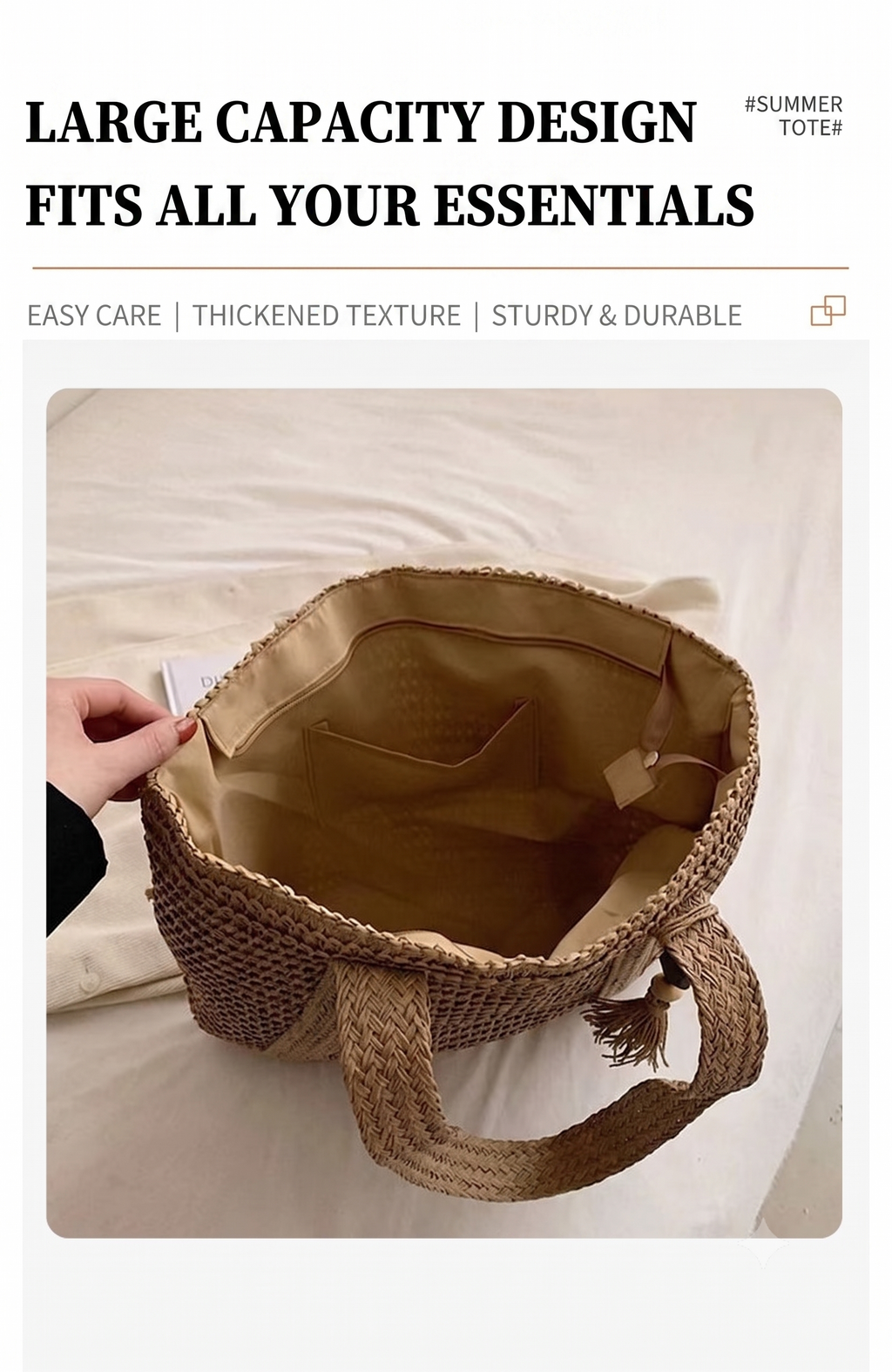 Large Woven Straw Tote Bag | Versatile Summer Shoulder Bag for Women