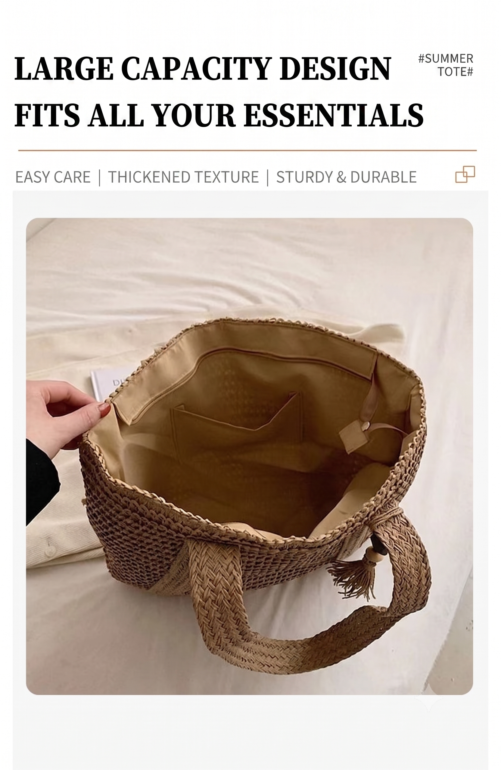 Large Woven Straw Tote Bag | Versatile Summer Shoulder Bag for Women