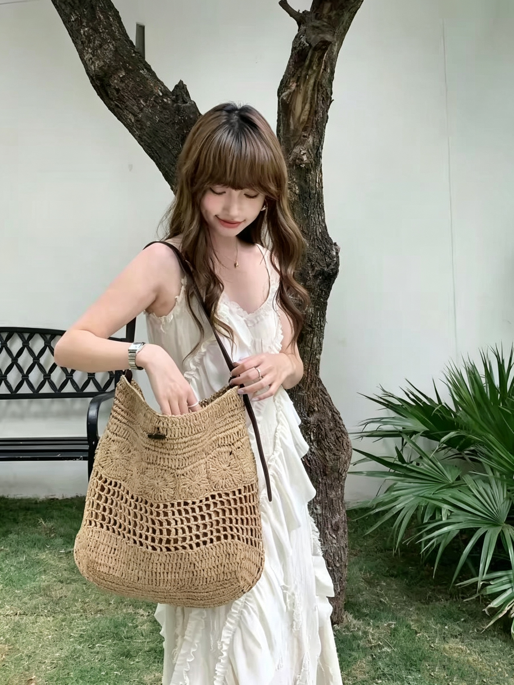 Large Woven Straw Hobo Bag | Boho Crochet Summer Shoulder Tote