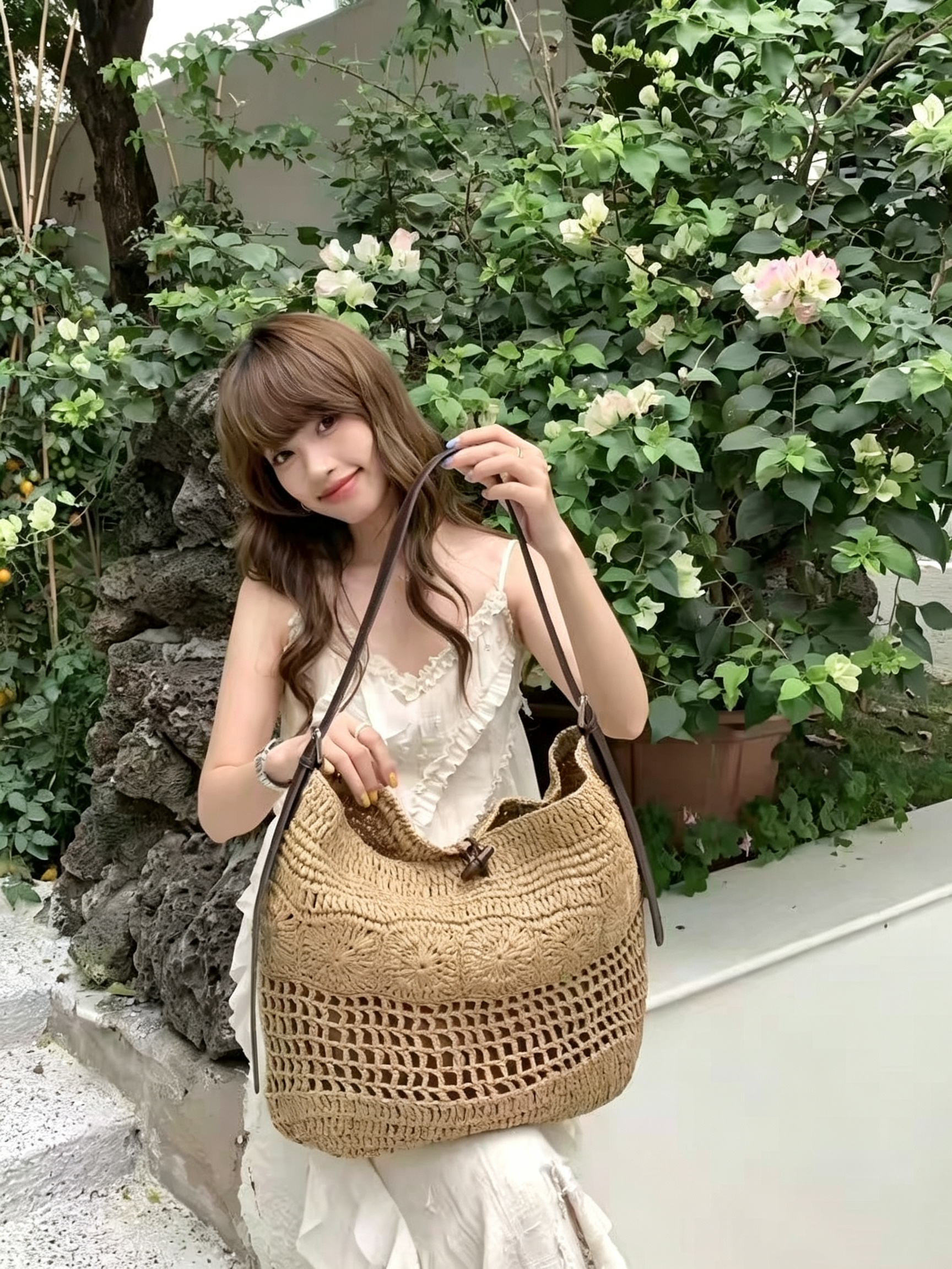 Large Woven Straw Hobo Bag | Boho Crochet Summer Shoulder Tote