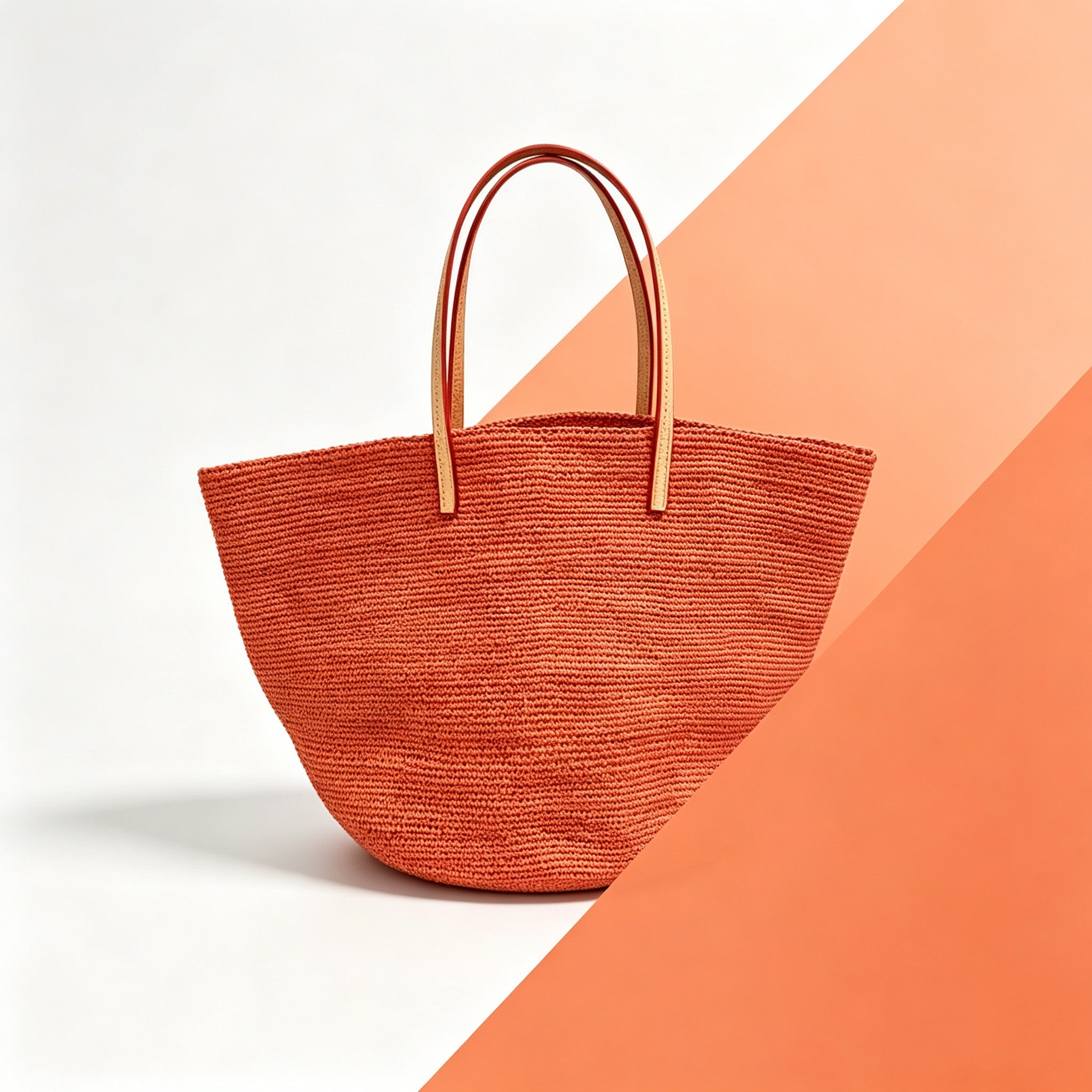 Large Woven Raffia Tote Bag Terracotta Orange, Casual Straw Shoulder Bag for Women Travel Beach